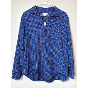 Gap Womens Blue Black Plaid Boyfriend Fit Henley Popover Shirt Medium NWT Preppy